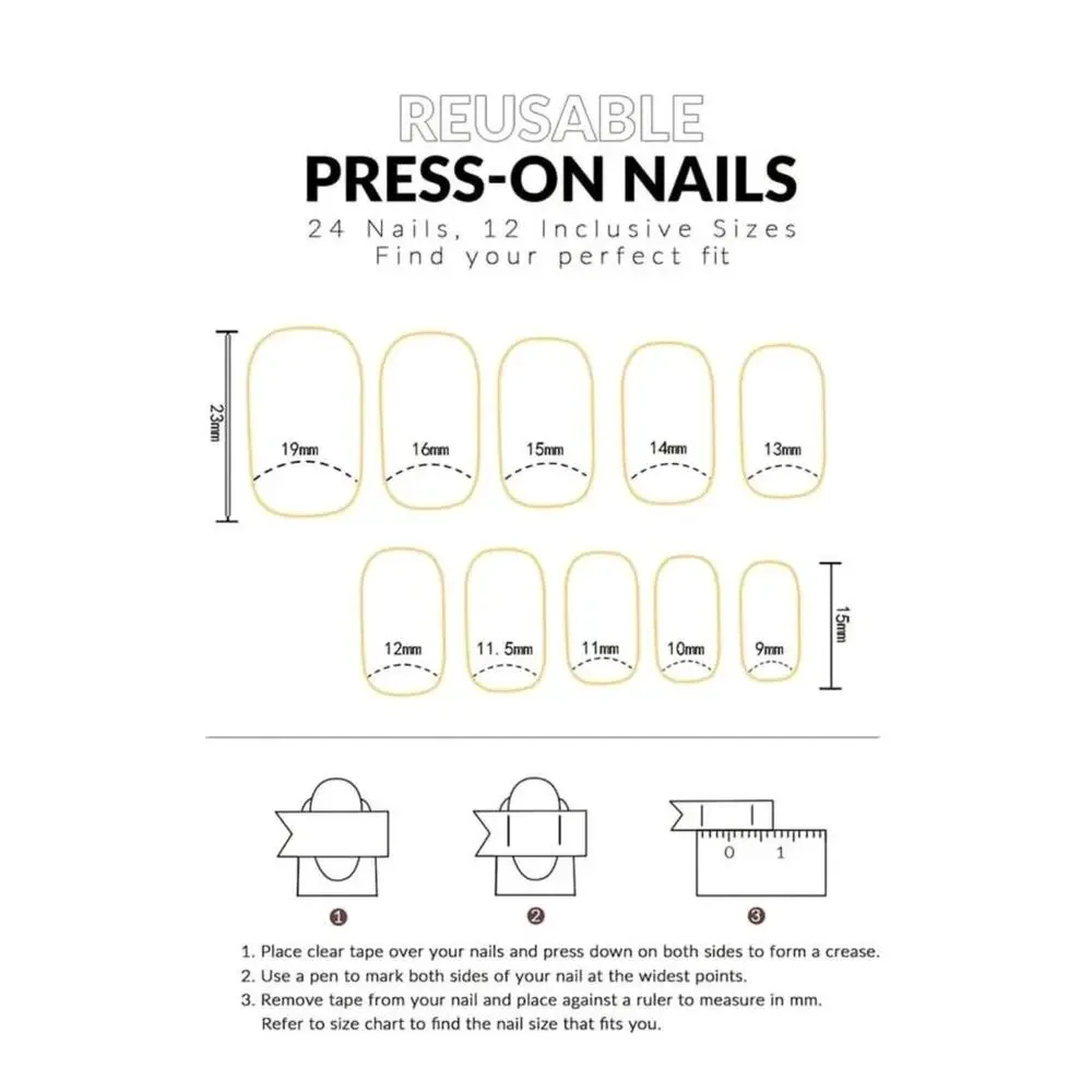 24Pcs Medium-Long Geometric Pattern Matte Designer Press-on Nails Square NEW